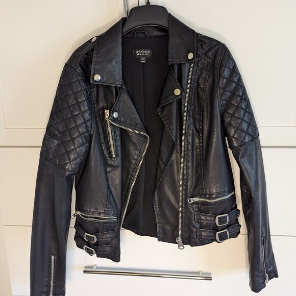 Topshop Jackets & Blazers - Topshop Black Faux Leather Biker Jacket